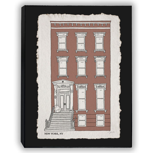 Framed art print of a hand drawn Brooklyn brownstone townhouse. Signed in pencil  in a black 11x14 frame