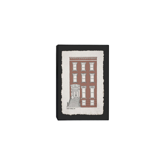 Framed art print of a hand drawn Brooklyn brownstone townhouse. Signed in pencil  in a black 5x7 frame