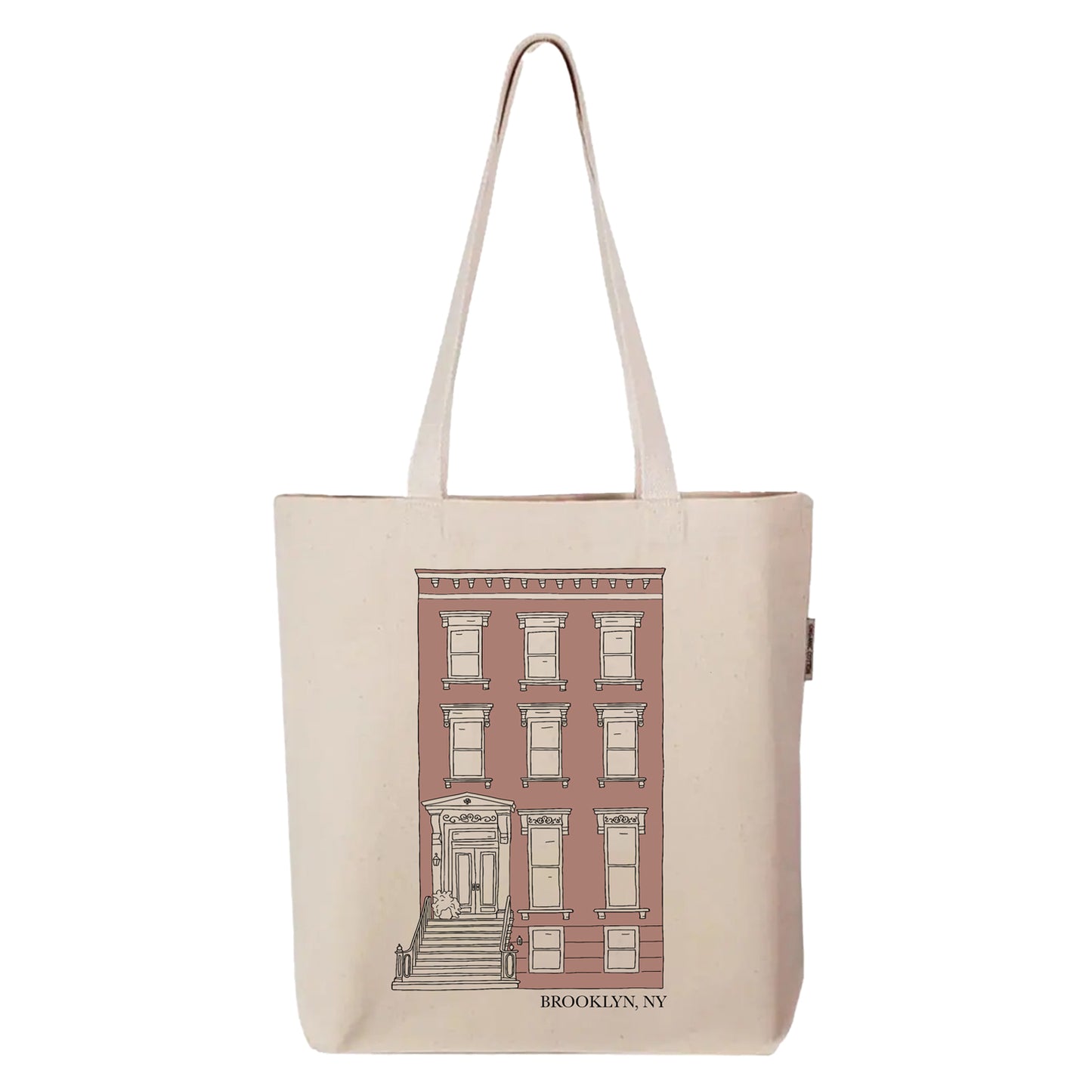 Natural canvas tote bag  featuring illustration of a Brooklyn Brownstone